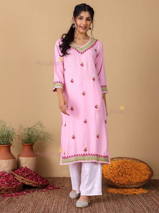 Viana Premium Rayon Straight Multi Color Chikankari Kurti
